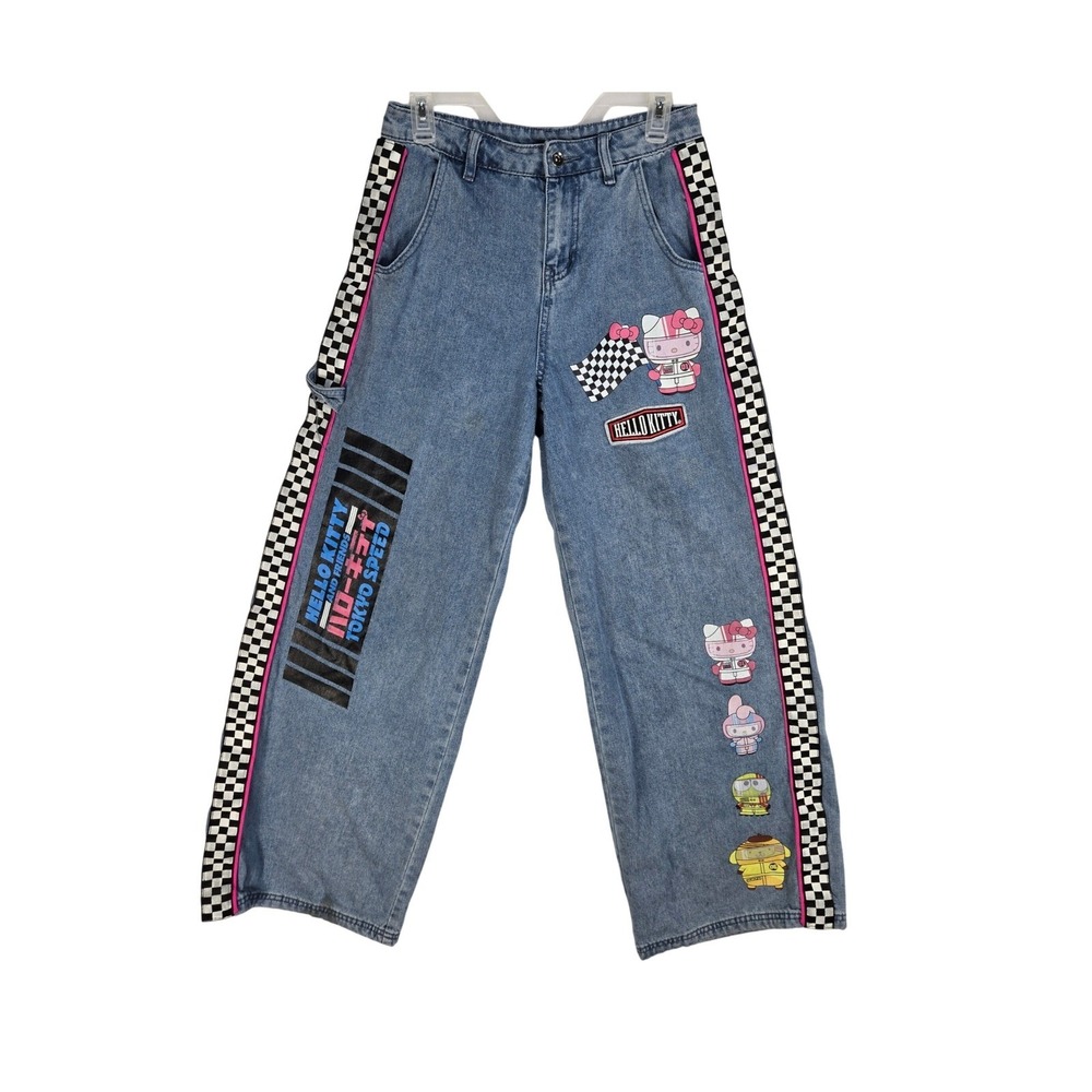Sanrio Jeans Juniors 5 Hello Kitty Tokyo Speed Blue Checkered Graphic Racing